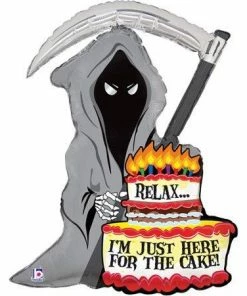 Funtastic Balloon Creations Single Foils Reaper With Cake "Relax I'm Here For The Cake"