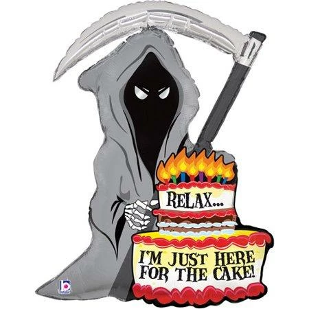 Funtastic Balloon Creations Single Foils Reaper With Cake "Relax I'm Here For The Cake" 3 Funtastic Balloon Creations Single Foils Reaper With Cake "Relax I'm Here For The Cake"