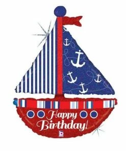 Funtastic Balloon Creations Holo Happy Birthday Sail Boat Single Foils